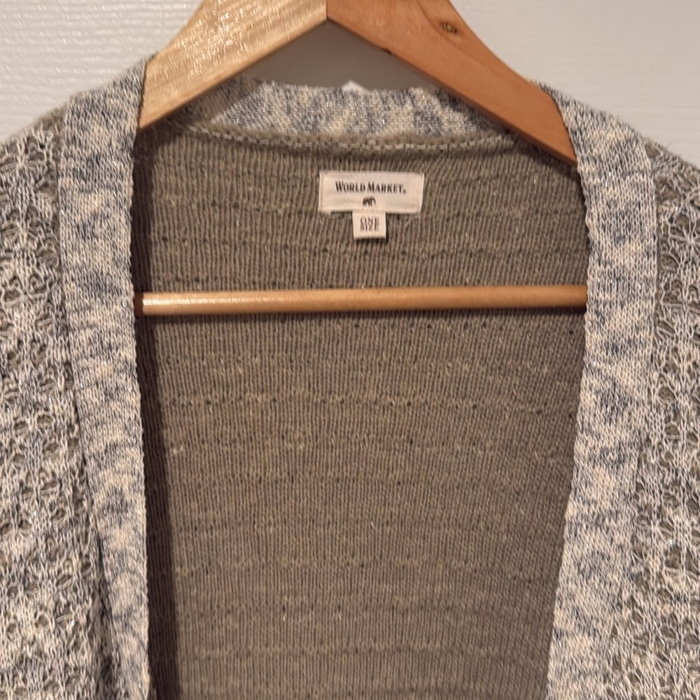 World Market One Size Kimono Cardigan Poncho Duster L XL 1X 2X 3X Pockets Taupe - Picture 12 of 12